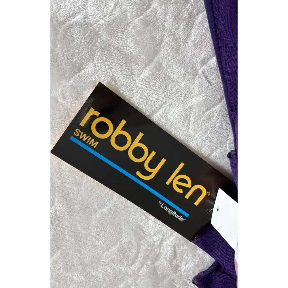 NWT Longitude Robby Len Size 14 Purple Ruffle One Piece Swimsuit Tummy Control